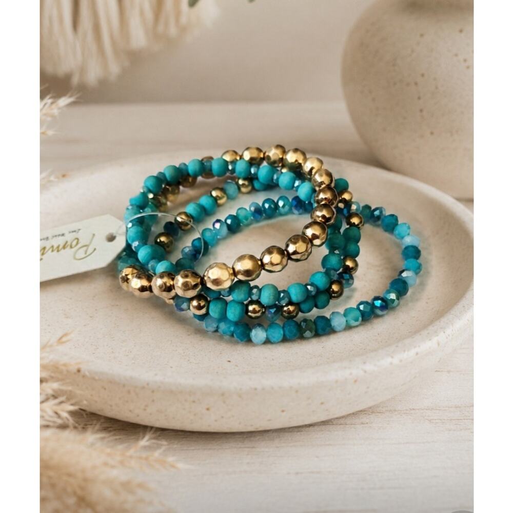 Pomina Blue Gold Stretch Bracelet Stack New